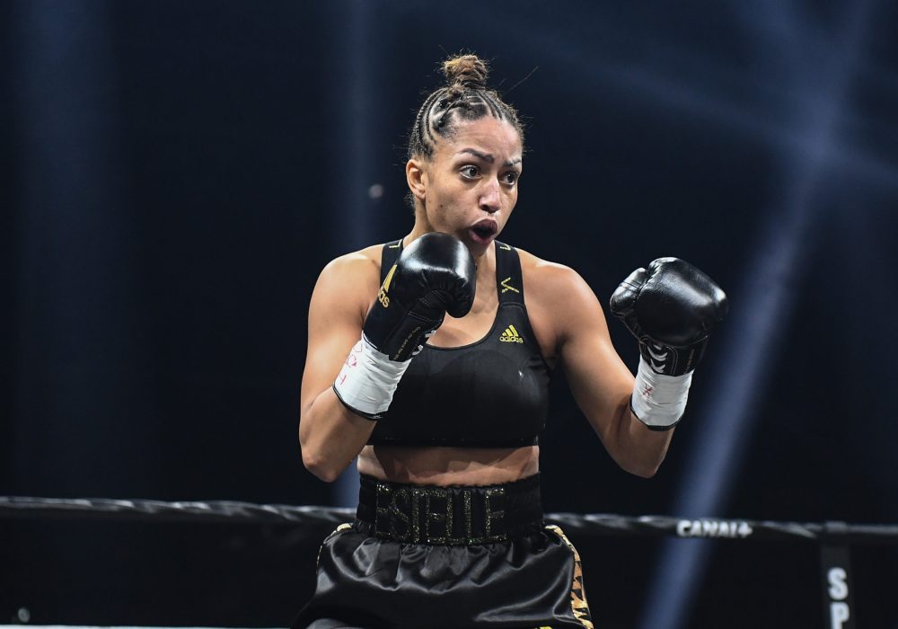 Estelle YOKA MOSSELY of France during the European Union Heavyweight Title fight between Tony Yoka and Joel Tambwe Djeko at H Arena on March 5, 2021 in Nantes, France. (Photo by Anthony Dibon/Icon Sport)